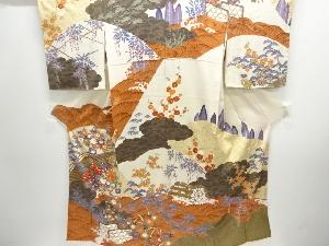 橋に草花模様訪問着